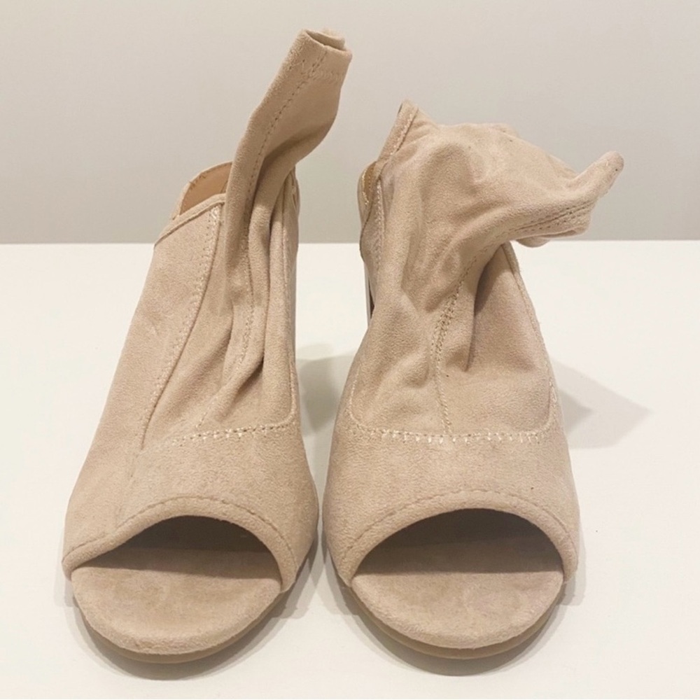 Rampage Peep Toe Slingback Bootie Heel Nude Beige